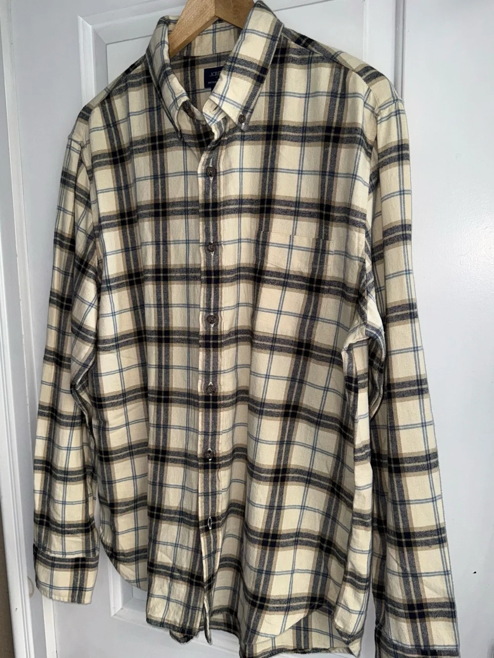NWT J. Crew Brushed Twill Button-Down Shirt in Deep Indigo/Cream Plaid
